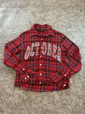 OVO Red Plaid 'OCTOBER' Button-Up Shirt Size XS